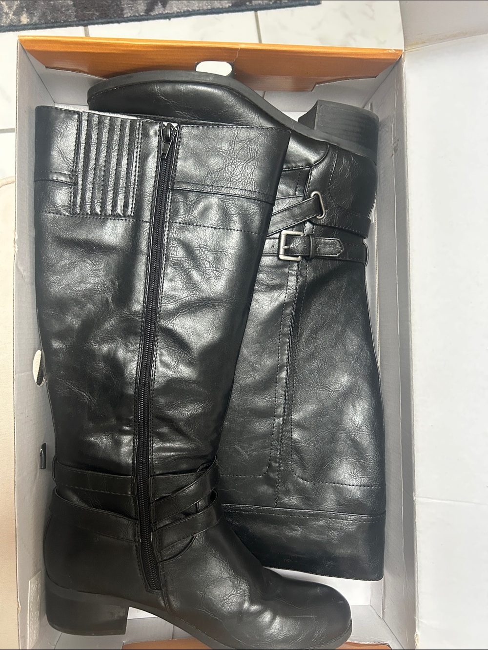 Black Tall Leather Riding Boots - Unbranded